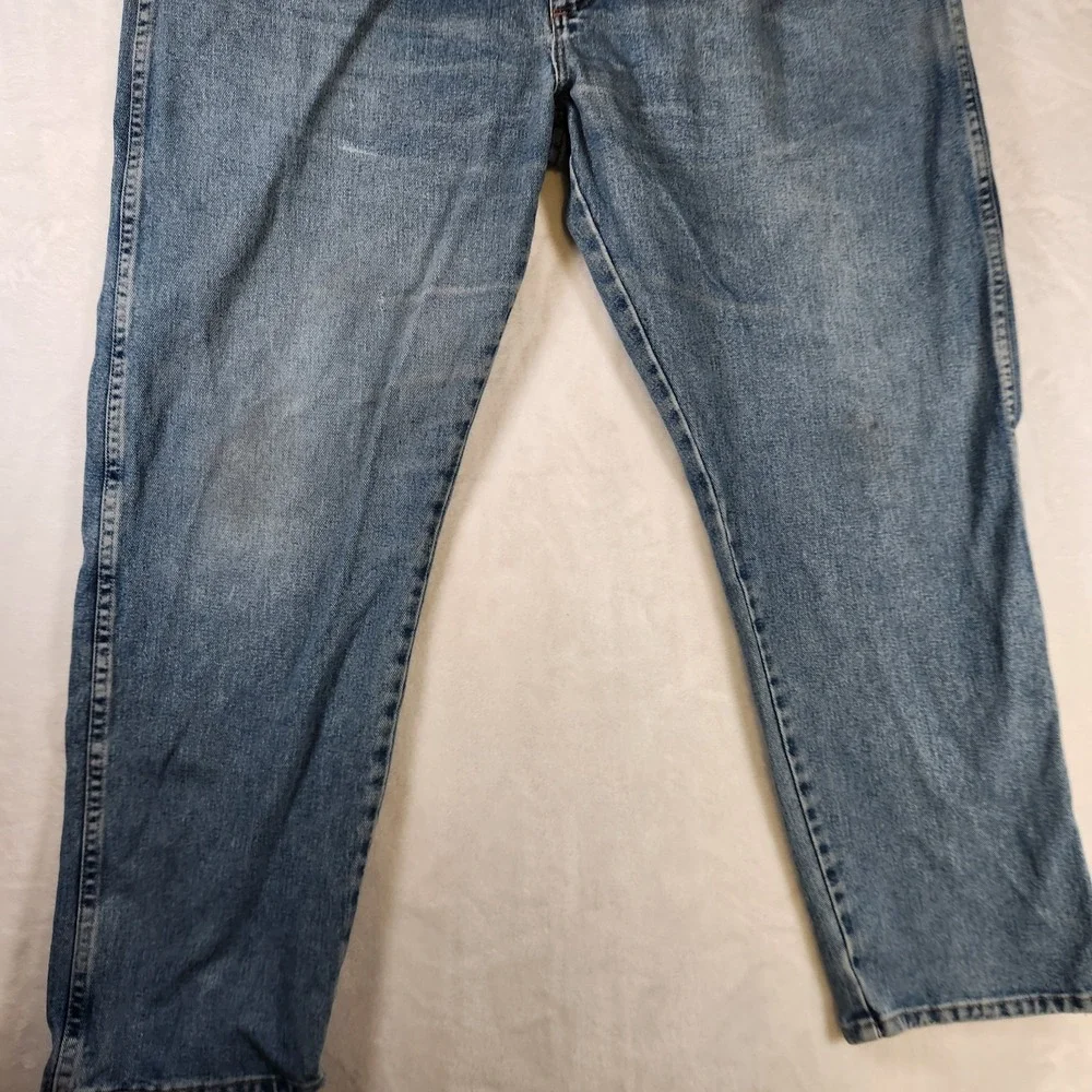 Vtg Wrangler Rugged Wear Jeans 46x30 Light Wash‎ Distressed Faded USA Workwear